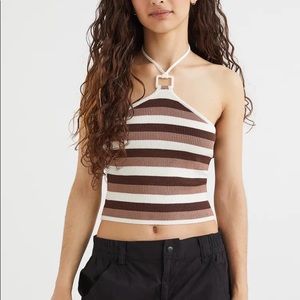 H&M brown striped rib knit halter neck top